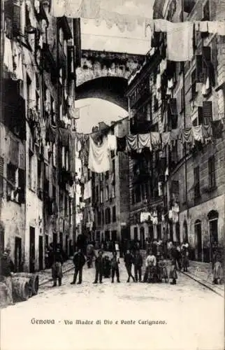 Ak Genova Genua Liguria, Via Madre di Dio e Ponte Carignano