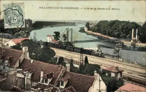 Ak Villeneuve Saint Georges Val de Marne, Vue de la Seine sur Abion