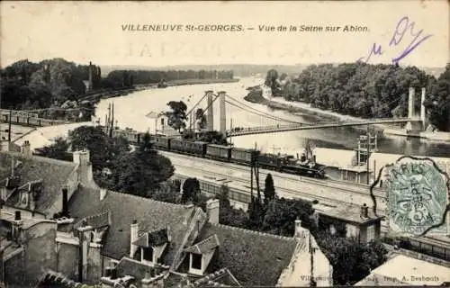 Ak Villeneuve Saint Georges Val de Marne, Vue de la Seine sur Abion