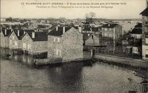 Ak Villeneuve Saint Georges Val de Marne, 2 Crue de la Seine, Cliche pris le 9 Fevrier 1910