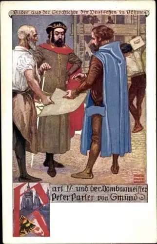 Künstler Ak Wilke, Karl Alex., Praha Prag, Karl IV. und Dombaumeister Peter Parler, Veitsdom, Böhmen