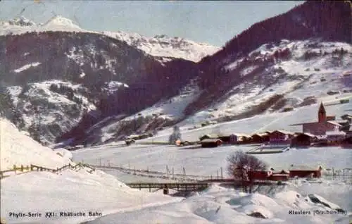 Ak Klosters Kt. Graubünden Schweiz, Serie Phytine XXI, Chemin de fer rhelique, Wintermotiv