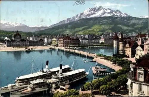 Ak Stadt Luzern Schweiz, Seebrücke und Pilatus