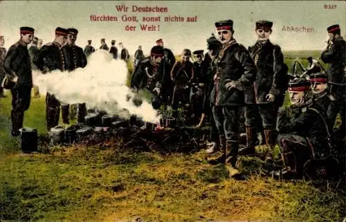 Ak Deutsche Soldaten, Biwak, Abkochen