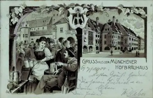 Mondschein Litho München, Arkadenhof im Hofbräuhaus, Arkadenhof, Kindl