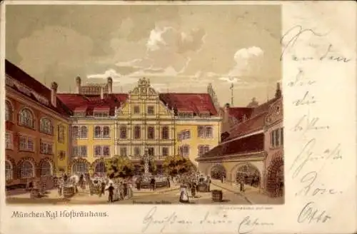 Künstler Ak München, Hofbräuhaus, Frontansicht