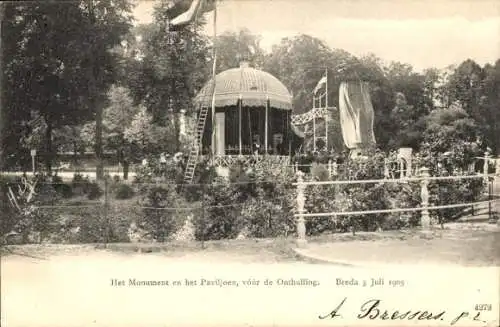 Ak Breda Nordbrabant Niederlande, Das Denkmal und der Pavillon