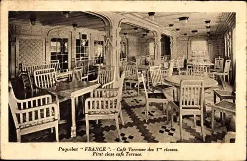 Ak Paquebot France, CGT French Line, Café Terrasse des 1res classes