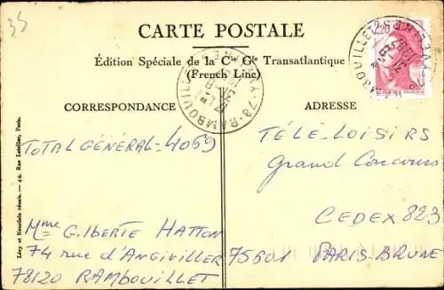 Ak Paquebot France, CGT French Line, Café Terrasse des 1res classes
