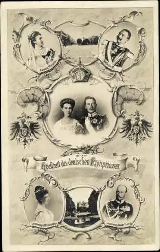 Ak Hochzeit des deutschen Kronprinzen, Wilhelm von Preußen, Cecilie, Kaiserpaar, Friedrich Franz III