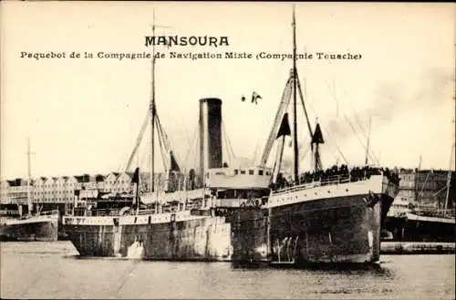 Ak CNM Dampfer Mansoura im HAfen, Bugansicht