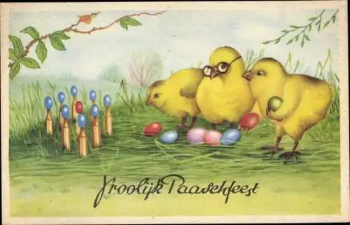 Ak Glückwunsch Ostern, Küken, Ostereier, Spiel