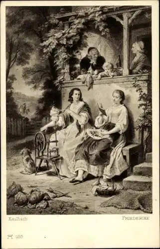 Künstler Ak Kaulbach Hermann, Friederike, Spindel, Terrasse