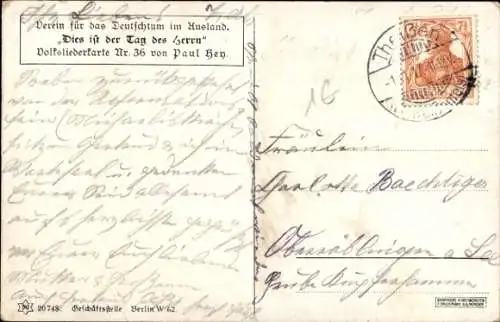 Lied Künstler Ak Hey, Paul, Dies ist der Tag des Herrn, Volksliederkarte Nr. 36, Schäfer