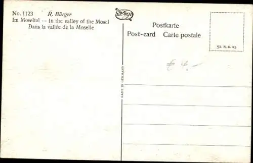 Künstler Ak Bürger, R., Im Moseltal, In the valley of the Mosel, Degi Nr 1123