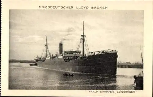 Ak Norddeutscher Lloyd Bremen, Frachtdampfer Lothringen, Dienst Bremen - Ostasien