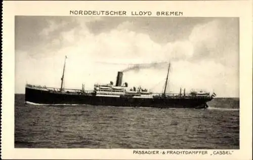 Ak Passagier- und Frachtdampfer Cassel, Norddeutscher Lloyd Bremen, NDL