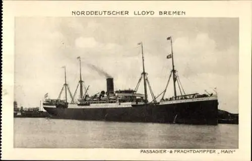 Ak Passagier- und Frachtdampfer Main, Dienst Bremen - Baltimore, Norddeutscher Lloyd Bremen