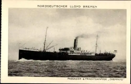 Ak Passagier- und Frachtdampfer Chemnitz, Dienst Bremen - Galveston, Norddeutscher Lloyd Bremen