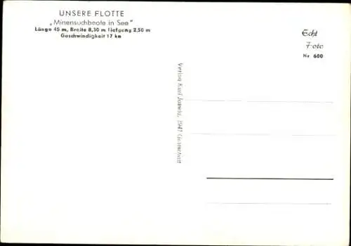 Ak Minensuchboote in See, Länge 45m, Breite 8,30m, Geschwindigkeit 17 kn