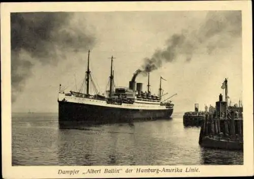 Ak Dampfschiff Albert Ballin, HAPAG, Von Cuxhaven nach New York