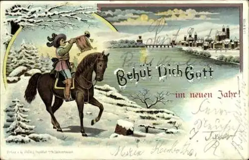 Winter Litho Behüt dich Gott, Trompeter von Säckingen, Fluss