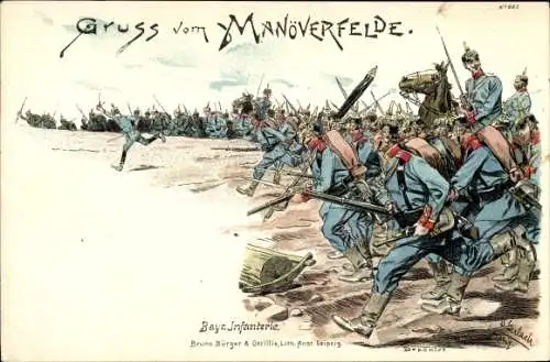 Künstler Litho Gerlach, Bayrische Infanterie im Manöver