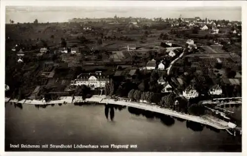 Ak Insel Reichenau im Bodensee, Fliegeraufnahme von Strandhotel Löchnerhaus