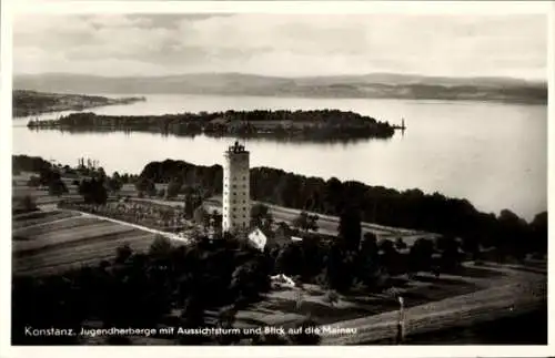 Ak Konstanz am Bodensee, Fliegeraufnahme, Jugendherberge, Aussichtsturm, Mainau