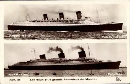 Ak Steamer Queen Mary, Paquebot Normandie, CGT, Cunard Line