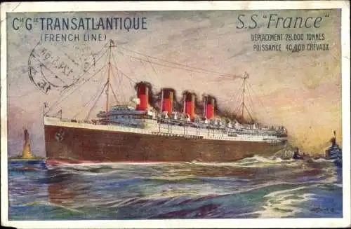 Künstler Ak Paquebot SS France, CGT French Line, Dampfer