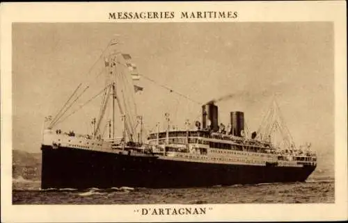 Ak Paquebot D'Artagnan, Dampfschiff auf See, Messageries Maritimes, MM