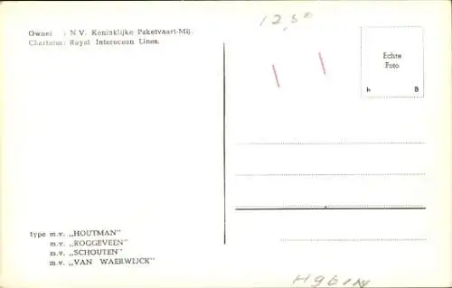 Ak MV Houtman, Roggeveen, Schouten, Van Waerwijck, KPM, Royal Interocean Lines