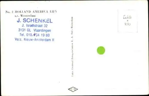 Ak Dampfer SS Westerdam, Holland America Line