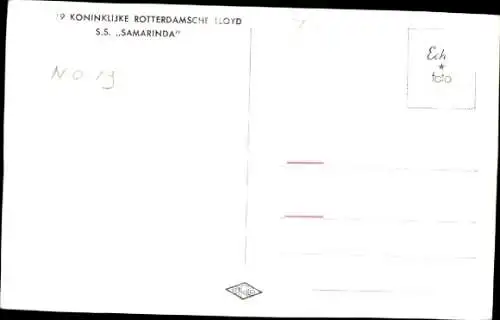 Ak Dampfschiff SS Samarinda, Koninklijke Rotterdamsche Lloyd, KRL
