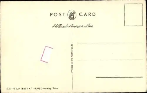 Ak S.S. Schiedyk, Holland America Line, HAL, Dampfschiff