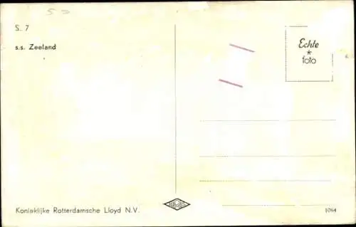 Ak Dampfer SS Zeeland, Koninklijke Rotterdamsche Lloyd