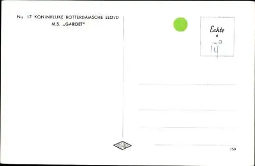 Ak Frachtschiff MS Garoet, Koninklijke Rotterdamsche Lloyd, KRL