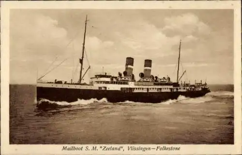 Ak Mailboot SM Zeeland, Vlissingen Folkestone, Fährschiff