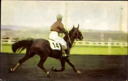 Ak Mann auf Pferd, Pferderennsport, Jockey, Nr 14, Postillon 1967, Louis Sauve sur Querido II