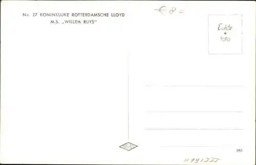 Ak Passagierdampfer MS Willem Ruys, Koninklijke Rotterdamsche Lloyd