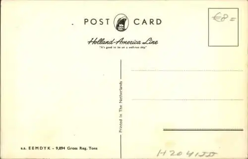 Ak Dampfschiff SS Eemdyk, Holland-America Line, HAL