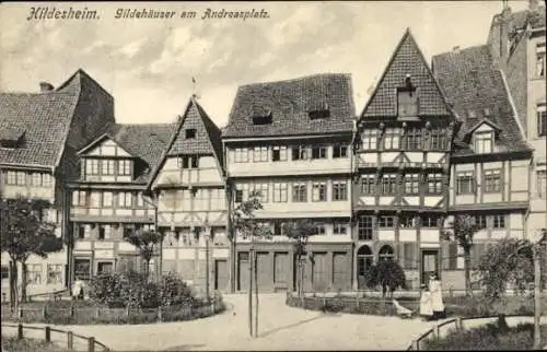 Ak Hildesheim in Niedersachsen, Gildehäuser am Andreasplatz