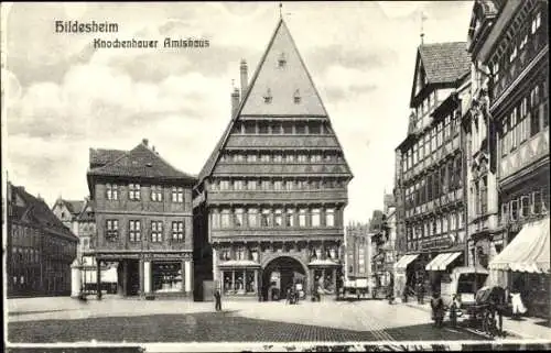 Ak Hildesheim in Niedersachsen, Knochenhaueramtshaus, Geschäfte