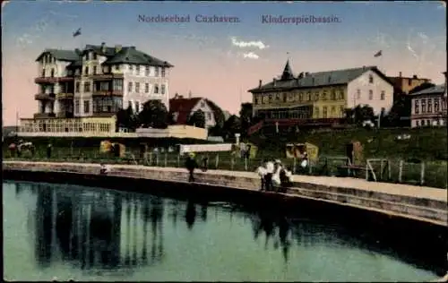 Ak Cuxhaven in Niedersachsen, Kinderspielbassin, Beckenrand, Hotels