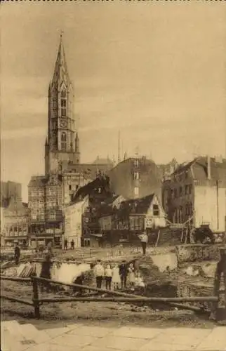 Ak Hamburg Altstadt, Partie am Pferdemarkt mit Blick zur Jacobikirche, Hausruinen