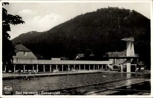 Ak Bad Harzburg in Niedersachsen, Badeanstalt, Sprungturm