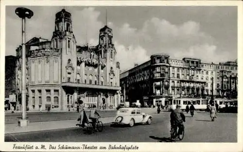 Ak Frankfurt am Main, Blick auf das Schumann Theater am Bahnhofsplatz, Tram