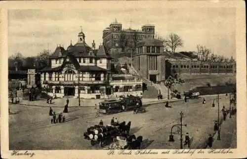 Ak Hamburg St. Pauli, Fährhaus m. Bahnhof d. Hochbahn