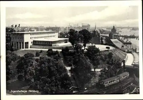 Ak Hamburg Mitte St. Pauli, Jugendherberge Auf dem Stintfang, S-Bahn, Hafen